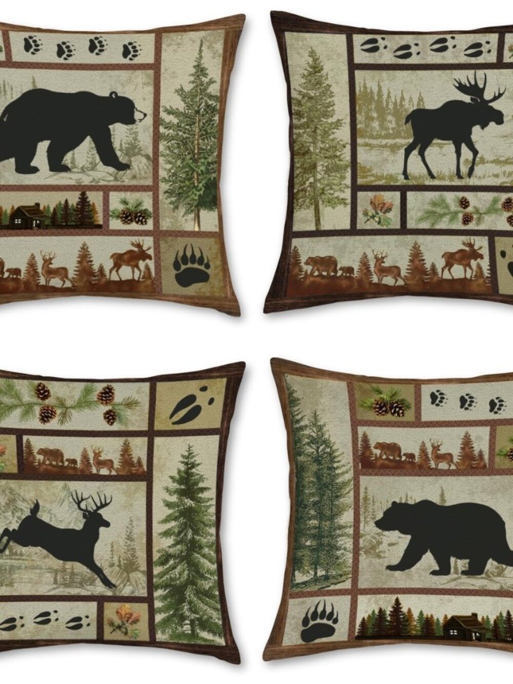 Rustic Cabin Bear Throw Pillow Covers 20 x 20 Inch Set of 4 Lodge Moose Deer